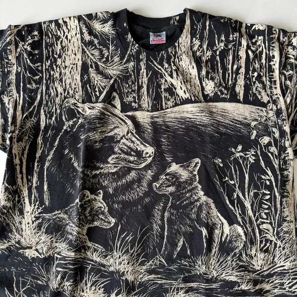 Vintage 90s Bears T-Shirt Mens XL Cub Animals Nature Single Stitch USA AOP Tee - Picture 11 of 15